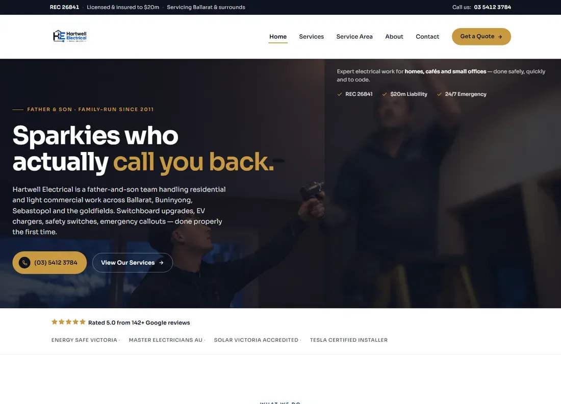 Hartwell Electrical website, built by WVV Studios